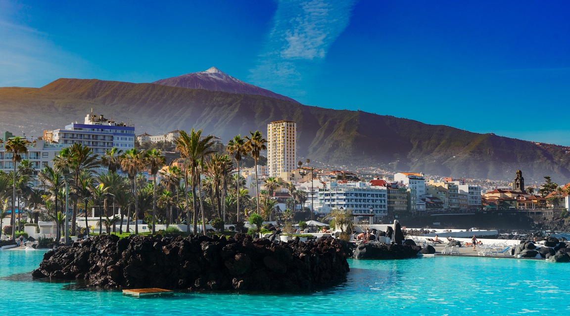skyline of Puerto Cruz, Tenerife, Spain